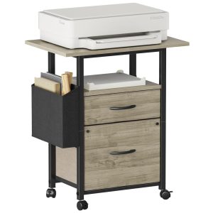 Cellular 2-Drawer File Cupboard with 24” Prolonged Desktop, Rolling Design, Cloth Drawers, Aspect Bag, A4 Dimension Suitable, Oak Gray for Dwelling Workplace